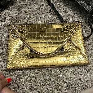 Gold Crocodile Embossed Clutch